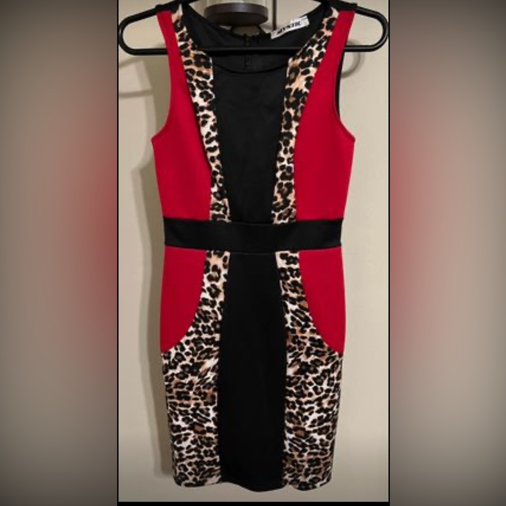 Red and black dress with animal print